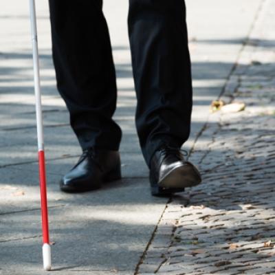 Blind person walking