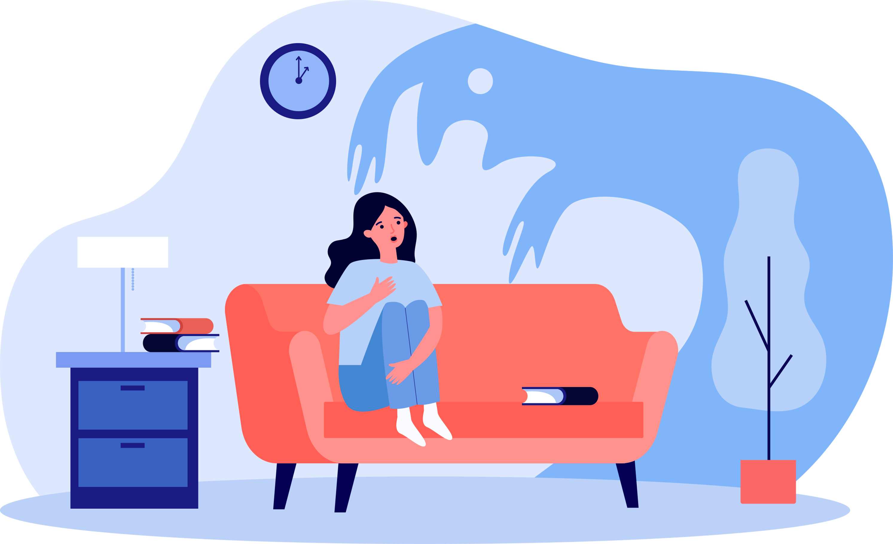A women sitting on a couch with a shadow over her
