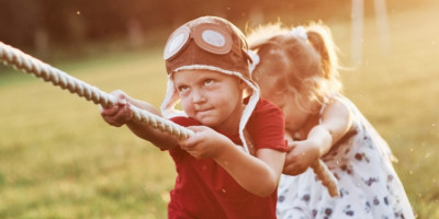 Children playing tug of war