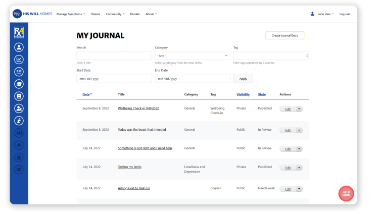 Interfaces of the journal page