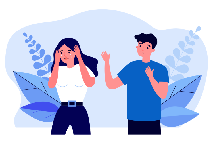 Graphic of a woman crying and turning from a man