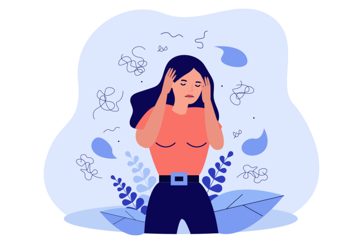 Graphic of a woman holding her head