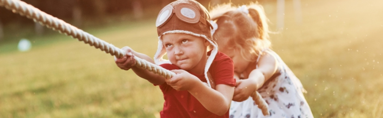 Children playing tug of war